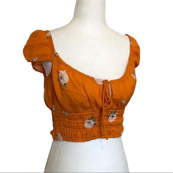 Zara orange floral milkmaid crop top - Picture 3 of 13